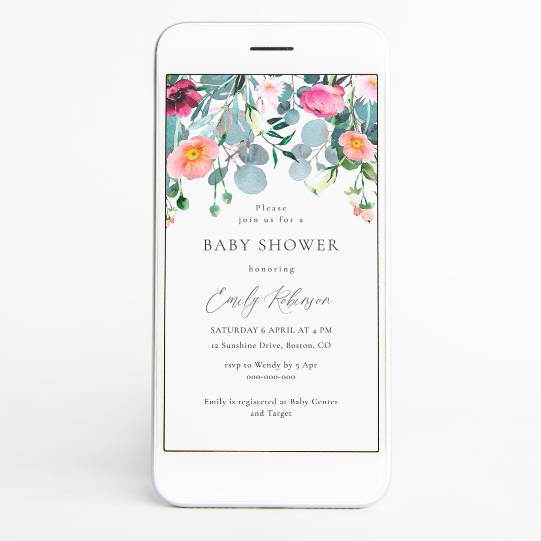 Digital Baby Shower Invitation Template, Electronic Baby Shower Invite, Floral Baby Shower Email