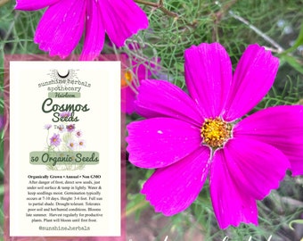 COSMO Seeds | Organic | Non GMO | Pollinator Garden | Bouquet | 50 Seeds | Tall Mix | Heirloom | Border Garden