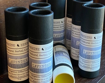 All Natural Lavender Lip Balm | Eco Friendly | Organic | Zero Waste | Luxurious | Moisturizing | Chemical Free | Nourishing