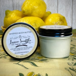 Whipped Body Butter | Moisturizing Tallow | Natural Lotion| Lemon | Nourishing Cream | Non GMO |