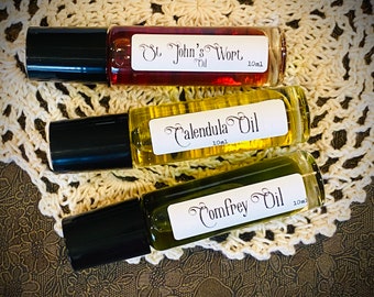 Natural Herbal Oils | Organic | Calendula | Comfrey | St Johns Wort | Rollerball