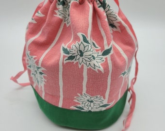 Drawstring Bag - Pink Feed Sack