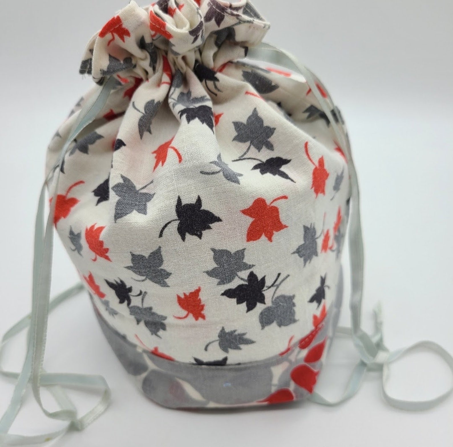 Drawstring Bag - Red and Grey Feed Sack - Etsy