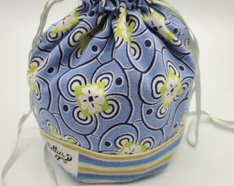 Drawstring Bag - Vintage Blue and Green Abstract Floral