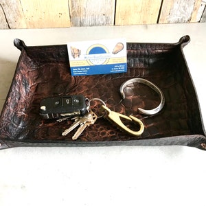 Mother Road Customs Antique Brown Alligator Leather Tray Coin Valet Pocket Dump