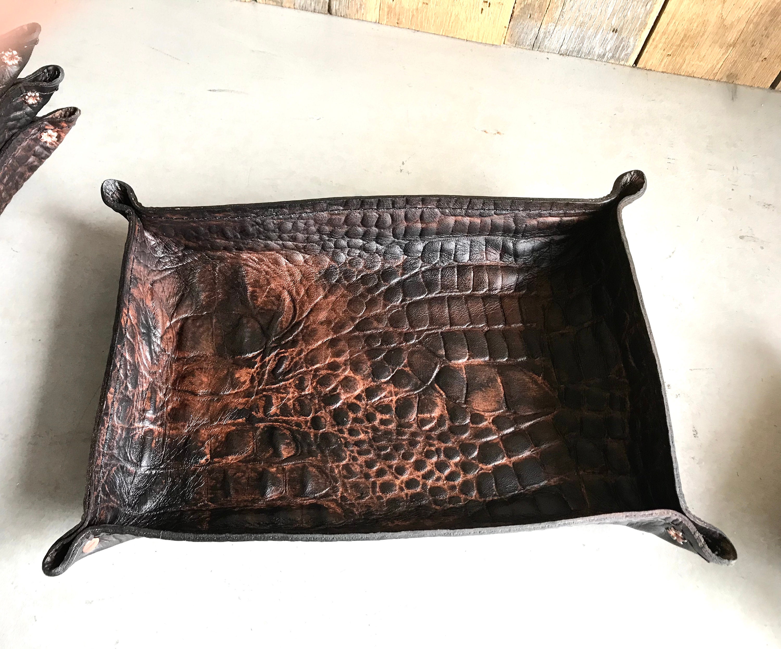 Mother Road Customs Antique Brown Alligator Leather Tray Coin