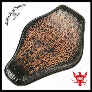 Spring Seat Chopper Bobber Harley Sportster 10x13 AntBrn Gator Snub Nose Leather
