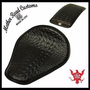 10x13 Black Alligator Leather Spring Seat P-Pad Harley Sportster Chopper Bobber