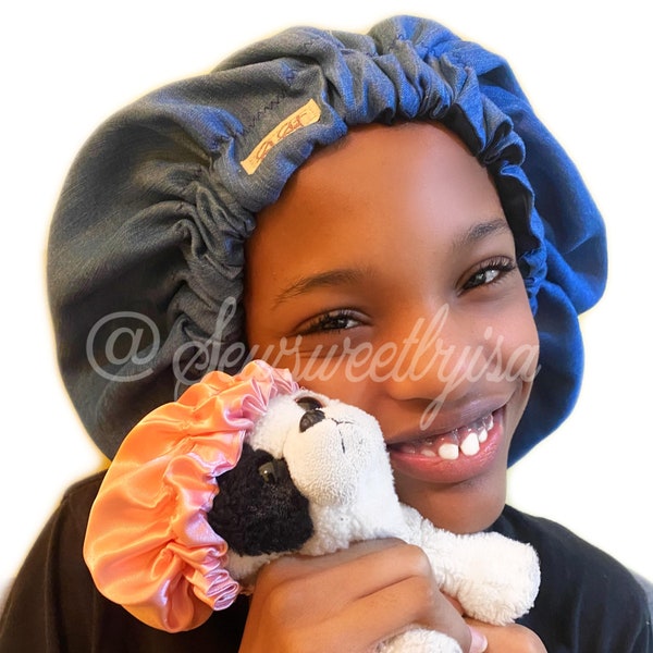 Kids Bonnets, reversible satin bonnet, kids, Satin Bonnet,, Handmade Sleep Hat, Hair Care Accessories, Night Cap for kids, baby, family