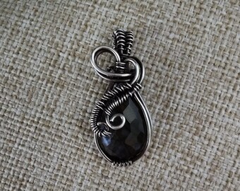 Wire Wrapped Labradorite Pendant, Oxidized Sterling Silver, Artisan Jewelry
