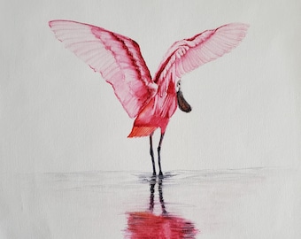 Spoonbill, spoonbill bird, spoonbill watercolor, print, giclee print, wall decor, wall hanging, room decor