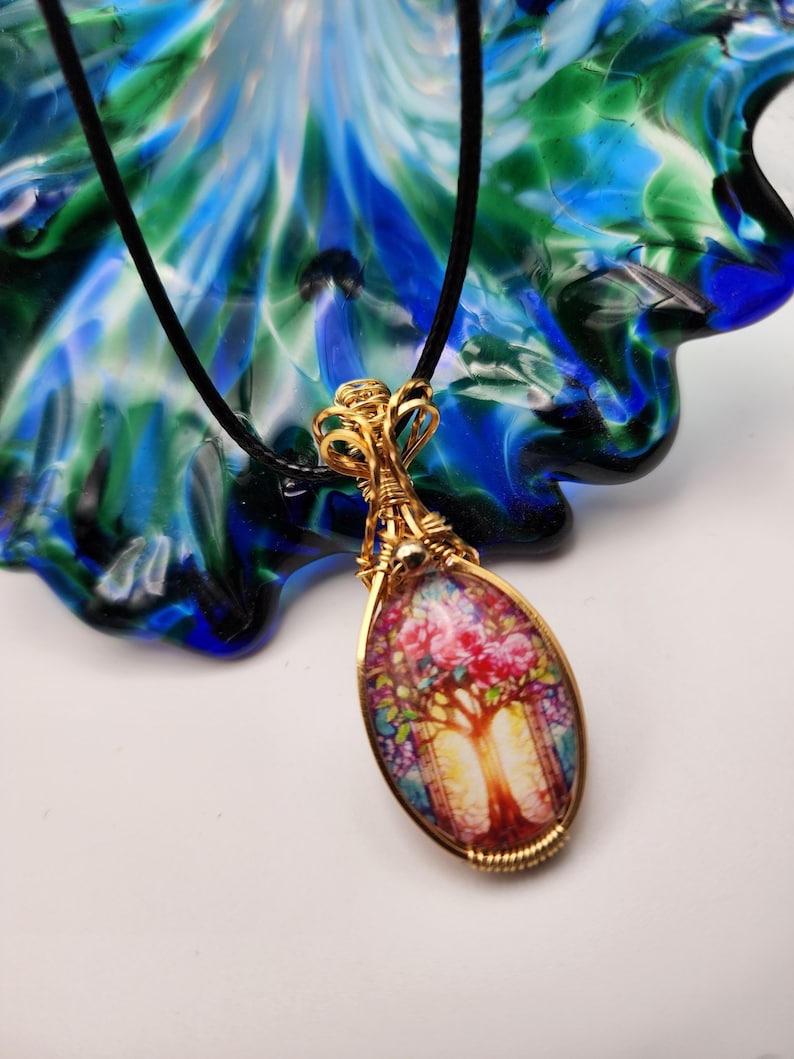 Glass Cabochon Pendant, Glass Pendant, Glass Dome Pendant, Unique