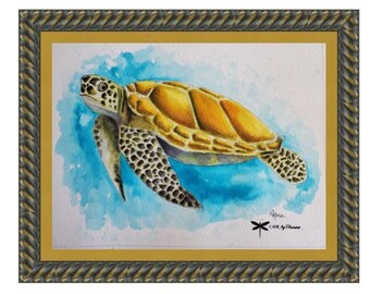 Loggerhead Turtle Giclee Print, Sea Turtle Watercolor Wall Decor