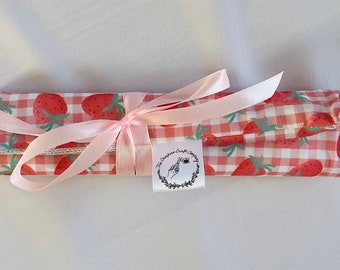 Strawberry Print Brush Roll | Brush Roll | Make Up Brush | Make Up Brush Roll | Make Up Brushes | Make Up Organiser | Make Up Wrap|Gift Idea