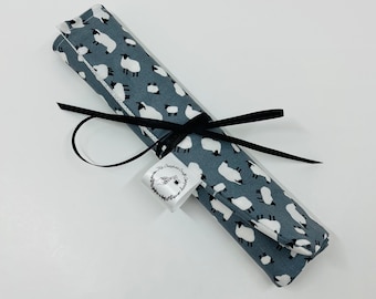Handmade Sheep Print Makeup Brush Roll: Travel Organizer