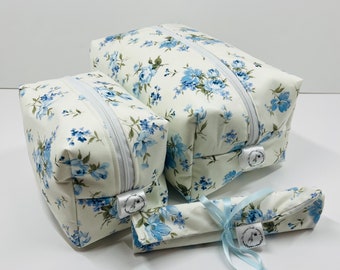 Blue Floral Travel Set | Make Up Bag | Wash Bag | Toiletry Bags | Travel Bags Cosmetic Bag | Cosmetics | Make Up | Gift Idea | Gifts