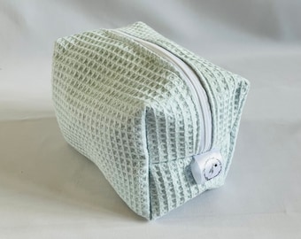 Blue Waffle Makeup Bag: Handmade Toiletry Travel Bag