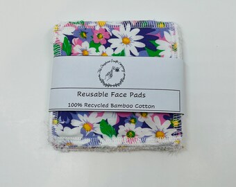 Lilac Floral Reusable Makeup Remover Pads: Organic Bamboo Cotton