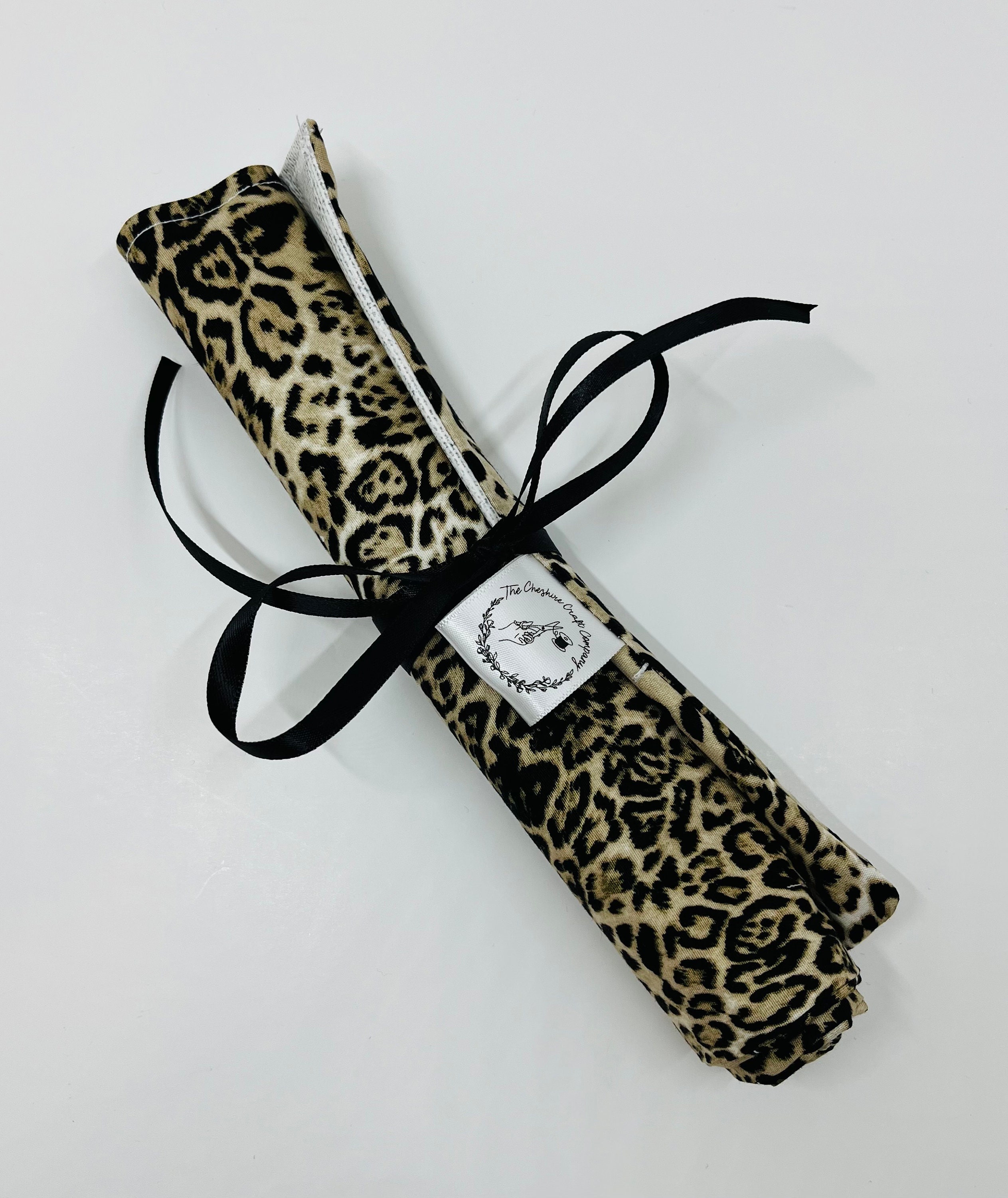 Leopard Print Makeup Brush Roll: Handmade Cotton Travel Organizer