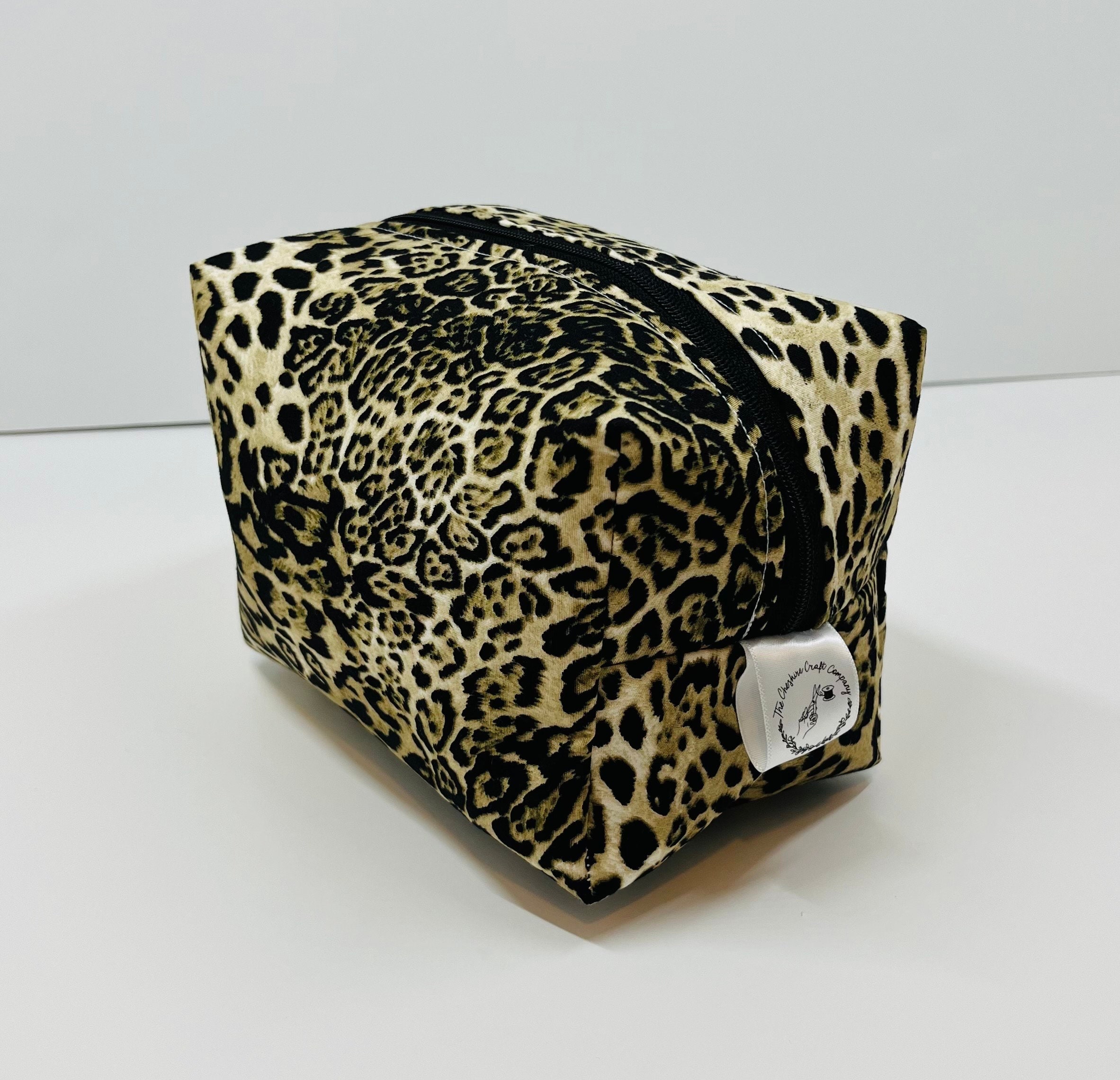 Leopard Print Makeup Bag: Handmade Cotton Toiletry Bag