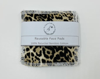 Leopard Print Reusable Makeup Pads: Organic Bamboo Cotton Face Rounds