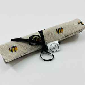 Bees Print Brush Roll | Brush Roll | Make Up Brush | Make Up Brush Roll | Make Up Brush Holder | Make Up Organiser | Make Up Wrap| Gift Idea