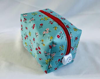 Blue Liberty Floral Makeup Bag: Handmade Cotton Toiletry Bag