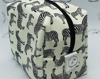 Zebra Print Makeup Bag: Handmade Cotton Toiletry Travel Bag