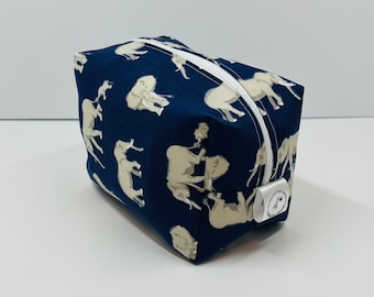 Navy Elephant Print Makeup Bag: Handmade Cotton Toiletry Bag