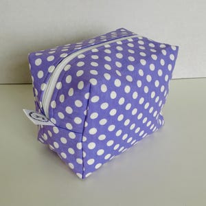 Lilac Polka Dot Print Makeup Bag: Handmade Cotton Toiletry Bag