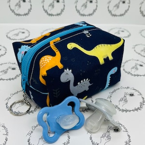 Blue Dinosaur Print Dummy Bag: Handmade Cotton Pacifier Pouch