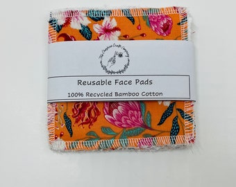 Reusable Cotton Pads Orange Floral | 100% Organic Bamboo | Cotton Face Pads | Make Up Remover | Face Cleansing | Face Care | Gift Idea