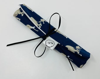 Handmade Navy Elephant Makeup Brush Roll: Travel Organizer