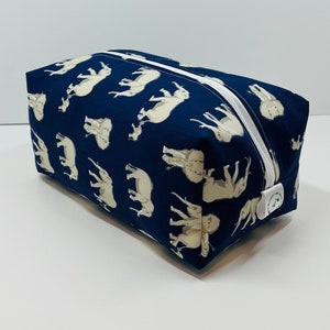 Handmade Navy Elephant Print Wash Bag: Cotton Toiletry Travel Bag