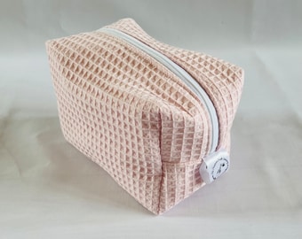 Pink Waffle Makeup Bag: Handmade Toiletry Travel Bag