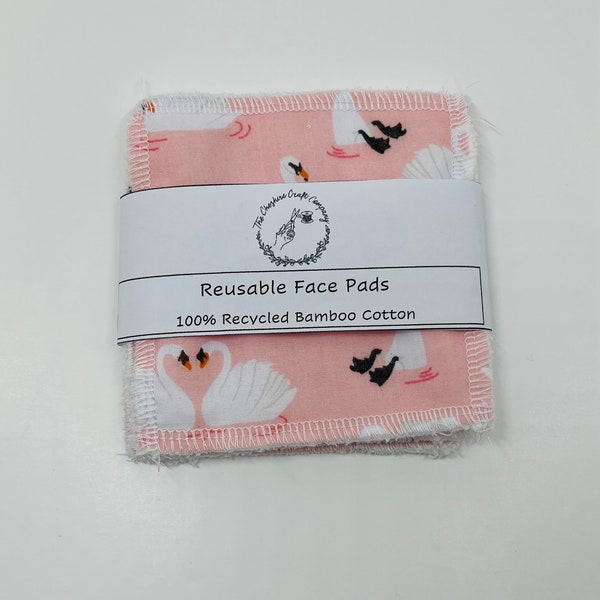 Reusable Cotton Pads Pink Swans | 100% Organic Bamboo | Cotton Face Pads | Make Up Remover | Face Cleansing | Face Care | Gift Idea