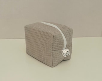 Grey Waffle Makeup Bag: Handmade Toiletry Travel Bag