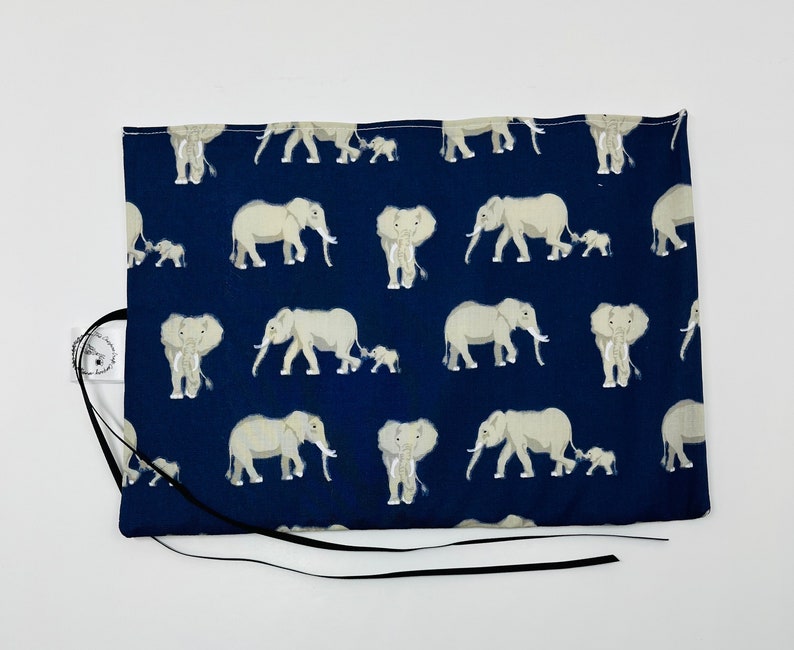 Navy Elephant Brush Roll Brush Roll Gift Idea Make Up Brush Roll Make Up Brush Holder Make Up Organiser Make Up Wrap Gift image 3