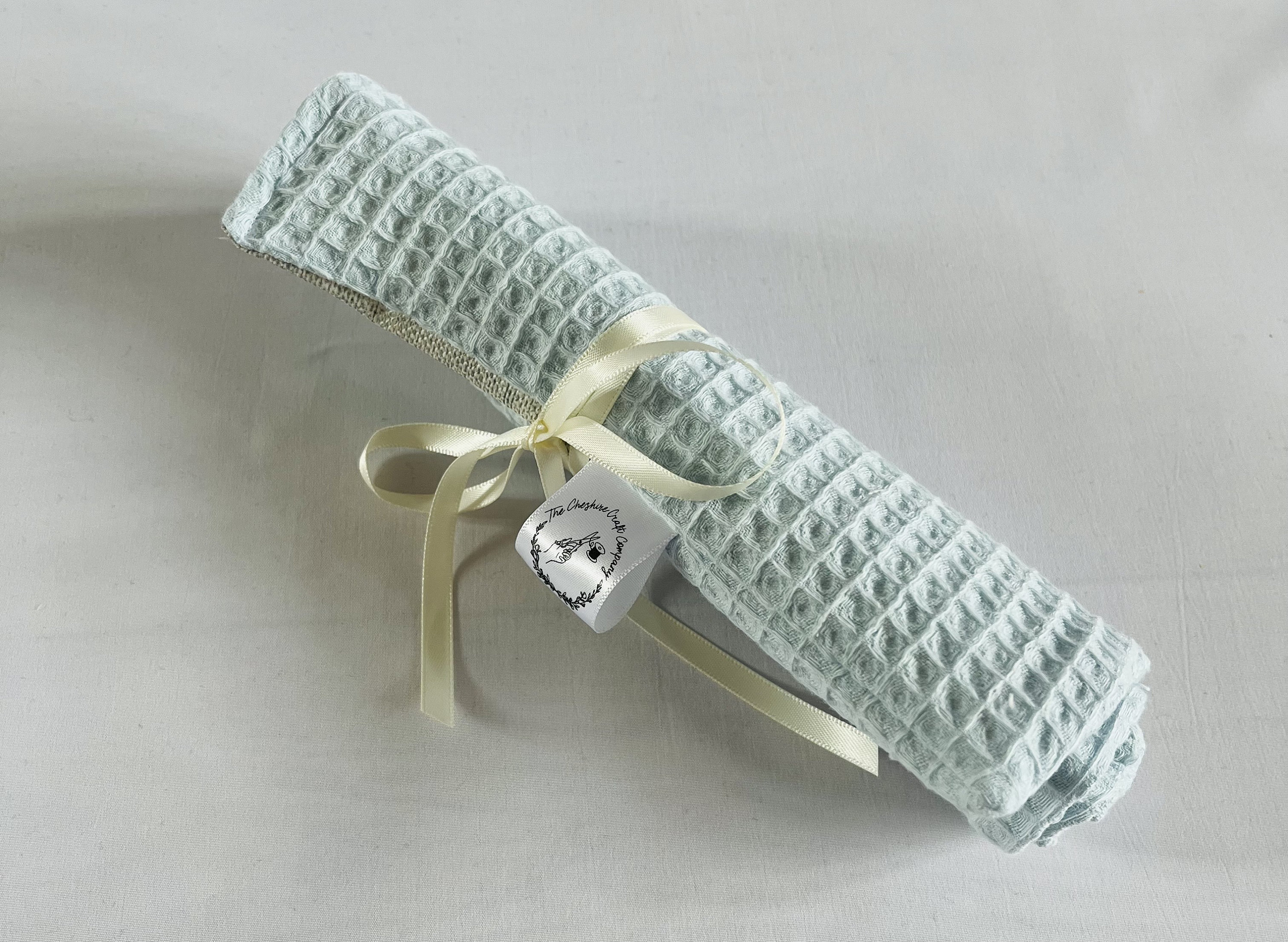 Blue Waffle Makeup Brush Roll: Handmade Cotton Organizer