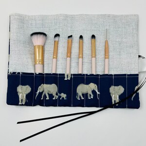 Navy Elephant Brush Roll Brush Roll Gift Idea Make Up Brush Roll Make Up Brush Holder Make Up Organiser Make Up Wrap Gift image 4