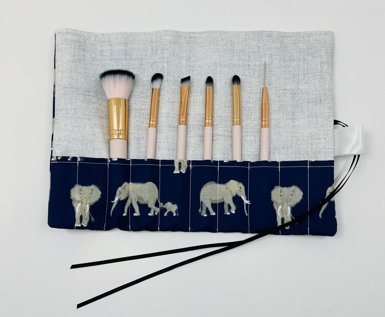 Navy Elephant Brush Roll Brush Roll Gift Idea Make Up Brush Roll Make Up Brush Holder Make Up Organiser Make Up Wrap Gift image 4