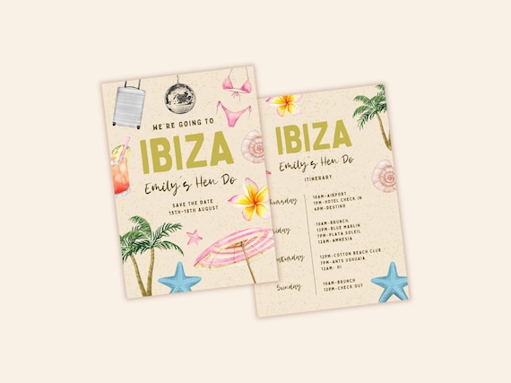 Personalized Ibiza Hen Do Invitation | Save the Date Itinerary