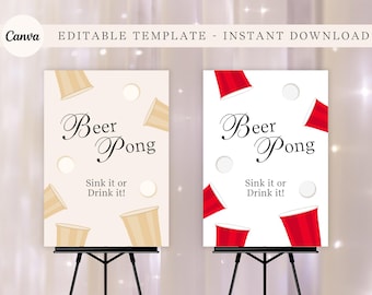 Beer Pong Schild Vorlage | Bearbeitbares Party Dekor (Digitaler Download)