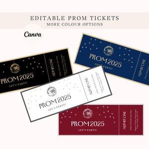 Prom Tickets bearbeitbare Vorlage | Sofortdownload | Personalisierter Abschlussball, Schulabschlussfeier Gold Silber Marine Rot Grün Lila Schwarz Weiß
