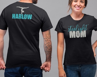 Personalized Glitter Gymnastics Parent Shirts, Custom Gymnastics Mom T-Shirts, Bling Gymnastics Dad Apparel, Gymnastics Family Shirts
