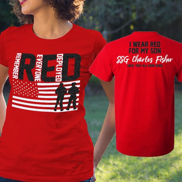 Glitter Remember Everyone Deployed Shirt | personalized Red Friday t-shirt, I Wear Red for My Son shirt