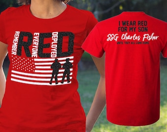 Glitter Remember Everyone Deployed Shirt | personalized Red Friday t-shirt, I Wear Red for My Son shirt