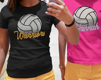 Custom Glitter Volleyball Shirt with Name, Personalized Bling Volleyball Mom T-Shirts, Volleyball Team Apparel, Volleyball Player Gifts