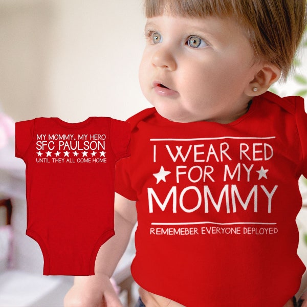 I Wear Red for My Mommy Shirt | Remember Everyone Deployed baby bodysuit/toddler t-shirt, RED Friday shirt