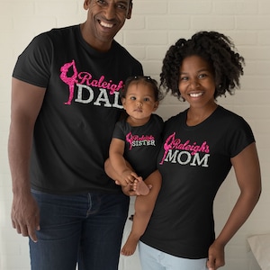Custom Glitter Gymnastics Parent Shirts, Customized Bling Gymnastics Mom T-Shirts, Personalized Gymnastics Dad Shirt, Gymnastics Coach Gift